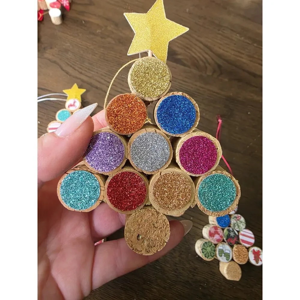 New Christmas Tree Ornaments Wine‎ Cork Set of 5 Handmade